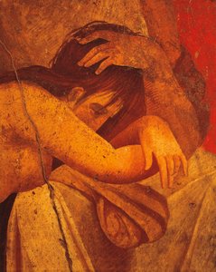 Detal fresku przedstawiającego biczowiec, drugi styl pompejański, z Willi Tajemnic, Pompeje, Kampania, cywilizacja rzymska autorstwa Roman