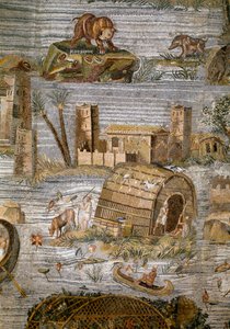 Fragment mozaiki nilotycznej Preneste (Palestrina) z sanktuarium bóstwa Fortune Primigenia, 80 pne autorstwa Roman