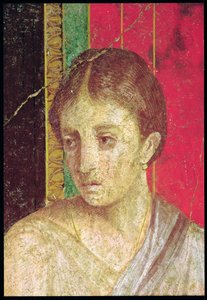 Szczegół głowy siedzącej Matki, ze sceny Katechizmu, Ściana Północna, Oecus 5, fresk 60-50 p.n.e. patrz także 20015 autorstwa Roman
