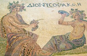 Dionizos doradzający nimfie Akme, Dom Dionizosa, Pafos, Cypr (mozaika) autorstwa Roman