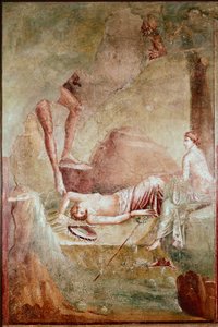 Pijana śpiąca maenada (fresk autorstwa Roman
