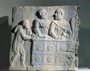 Fragment sarkofagu przedstawiający kantora, z Rzymu, Viale del Re autorstwa Roman