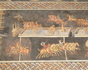 Francja, Lyon, Mozaika przedstawiająca zabawy cyrkowe, wyścig Kwadrygi autorstwa Roman