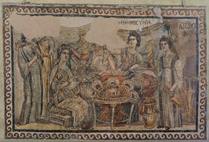 Sympozjum Pogrzebowe, z nekropolii w Antiochii, koniec IV wne (mozaika) (patrz także 3929775) autorstwa Roman