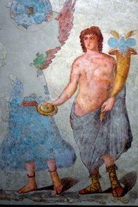 Dżin trzymający róg obfitości. Koniec II i początek III wieku (fresk) autorstwa Roman