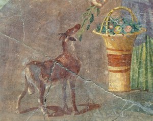 Koza i kosz owoców, fresk z Pompei, Kampanii, Włoch, cywilizacji rzymskiej autorstwa Roman