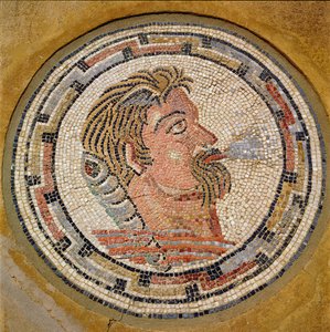 Głowa mężczyzny, mozaika rzymska z Domu Orfeusza, III wne (mozaika) autorstwa Roman