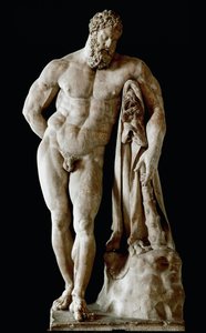Hercules Farnese Kolosalna rzeźba z marmuru Glycon z łaźni termalnych Karakalli w Rzymie z greckiego oryginału Lysipusa z Sicyone, wym. 3,17 m, III wiek po JC - Muzeum Archeologiczne w Neapolu - Herkules Farnese - Rzeźba z marmuru (H.31 autorstwa Roman