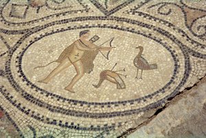 Herkules i ptaki stymfalijskie, z podłogi „Dom Herkulesa” (mozaika) autorstwa Roman