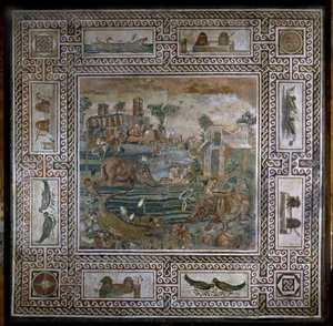 Polowanie na hipopotamy na Nilu (mozaika) autorstwa Roman
