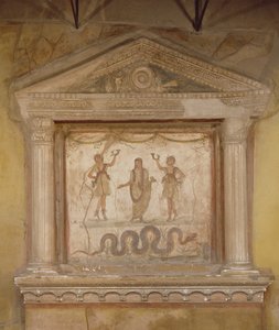 Kapliczka domowa, z Casa dei Vetti (Dom Vettii) (fresk na kamieniu) autorstwa Roman