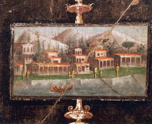 Krajobraz i architektura w malarstwie ściennym w tablinum, Dom Marco Lucrezio Fronto, Pompeje, Kampania, Cywilizacja rzymska autorstwa Roman