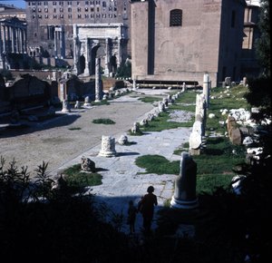 Lokalizacja Bazyliki Emilia na Forum Romanum zbudowana po raz pierwszy w 179 pne i wielokrotnie odrestaurowana dzięki rodzinie Emilia. Rzym autorstwa Roman