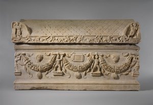 Marmurowy sarkofag z girlandami, ok. 200-225 ne (marmur) autorstwa Roman