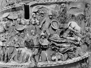 Cudowny Deszcz, fragment z kolumny Marka Aureliusza, 180-196 AD (marmur) (zdjęcie czarno-białe) autorstwa Roman