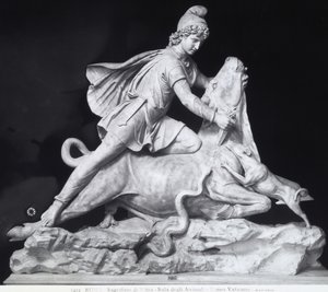 Mitra zabijający byka, reprezentacja kultu Mitry (marmur) autorstwa Roman