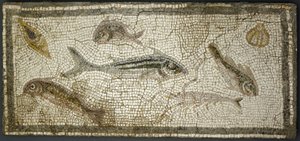 Panel mozaikowy przedstawiający ryby, prawdopodobnie III w. n.e. autorstwa Roman