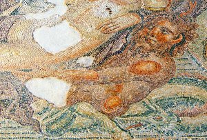 Nereides i Bythos, fragment Bythos, House of Aion, Pafos, Cypr mozaika autorstwa Roman