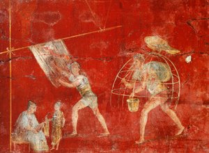 Fresk filarowy przedstawiający produkcję wełny, z Pompei, Fullonica z Veranio Ipseo autorstwa Roman