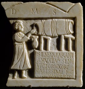 Relief przedstawiający scenę tawerny (marmur) autorstwa Roman