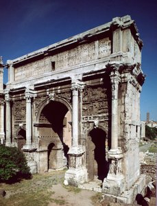 Sztuka rzymska: Łuk triumfalny cesarza rzymskiego Septime Sewera (Lucjusza Septymiusza Sewera) (146-211) zrealizowany w 203 rne, Forum Romanum, Rzym autorstwa Roman