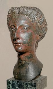 Sztuka rzymska: brązowe popiersie kobiety noszącej styl regne Antoninów (92-162 ne) Rzym, Museo della Civilta Romana autorstwa Roman