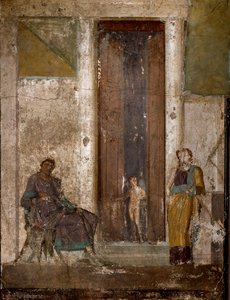 Sztuka rzymska: „Eros przekonuje Helenę do miłości Paryża” „Fresk z Pompejów. I wiek. Neapol, Narodowe Muzeum Archeologiczne autorstwa Roman