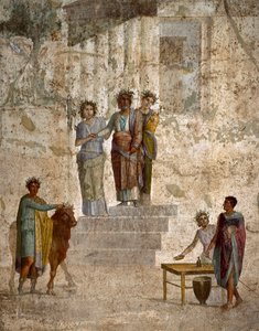 Sztuka rzymska: „”Jason naprzeciw swojego wuja Peliasa”” Rzymski fresk III stylu pompejańskiego z terenu Pompejów. 40-60 n.e. Neapol (fresk) autorstwa Roman