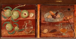Sztuka rzymska: „Martwa natura brzoskwini i suszonych owoców”” Rzymski fresk z Pompei. I wiek pne-I wiek naszej ery. Zachowaj w Narodowym Muzeum Archeologicznym w Neapolu. Włochy autorstwa Roman