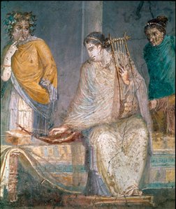 Sztuka rzymska: cythared. Fresk ze stanowiska Castellammare di Stabia niedaleko Neapolu. I wne (fresk) autorstwa Roman