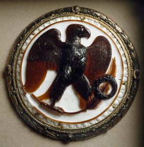 Sztuka rzymska: kamea zdobi orła i symbole cesarskie pochodzące z panowania cesarza Augusta (Caius Julius Caesar Octavianus Augustus) (63 p.n.e.-14 n.e.). 27 pne. Wiedeńskie Muzeum Historii Sztuki autorstwa Roman
