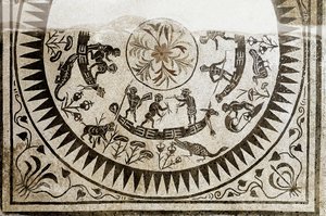 Sztuka rzymska: polowanie i wędkarstwo pigmeje. Mozaika z III wieku. Narodowe Muzeum Rzymskie (lub Łaźni) Rzym autorstwa Roman