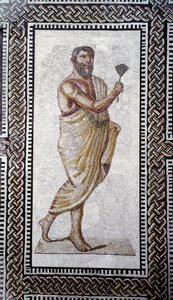 Sztuka rzymska: „” człowiek z dachem” Bruk mozaikowy z Term Karakalli. 212 ne Rzym, Museo Nazionale Romano (o delle Terme) autorstwa Roman