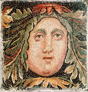 Sztuka rzymska: mozaika przedstawiająca głowę morskiego bóstwa. III wiek naszej ery. Rzym, Museo Nazionale Romano - Sztuka rzymska. Boskość morza. Mozaika, III wiek n.e. Museo Nazionale Romano, Rzym, Włochy - Sztuka rzymska. Boskość morza. Mozaika, III wie autorstwa Roman