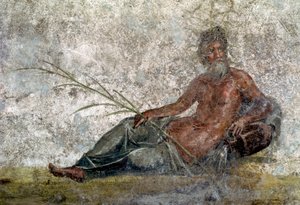 Sztuka rzymska: przedstawienie boga rzeki. Fragment fresku z domu Vestales w Pompejach. I wiek naszej ery. Paryż, Luwr autorstwa Roman
