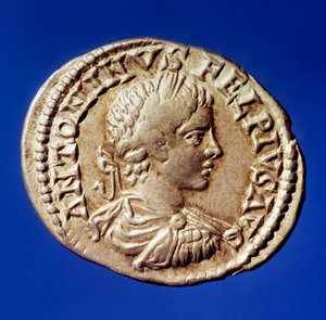Sztuka rzymska: srebrny denier z wizerunkiem cesarza rzymskiego Elagabala (Heliogabale lub Marka Aureliusza Antoninusa) (204-222 ne) Paryż, B.N. autorstwa Roman