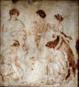 Sztuka rzymska: „” oseletiści”” Grają je Niobe i cztery jego córki. Monochromatyczny na marmurze z Herkulanum (Ercolano) I wne. Ciemny. 42x49 cm Museo Archeologico Nazionale, Neapol autorstwa Roman
