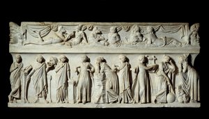 Sarcophagus des Muses: przedstawienie muz, deses sztuk i listów. Rzeźba z marmuru. 150 n.e. Paryż, Luwr. autorstwa Roman