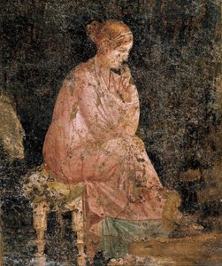 Kobieta w pozycji siedzącej, fragment fresku z Pompejów autorstwa Roman
