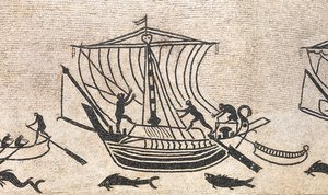 Statek zbliżający się do portu, fragment mozaiki, II wne autorstwa Roman