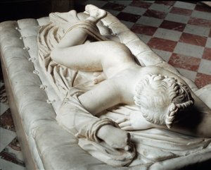 Śpiący Hermafrodyta (marmurowa rzeźba, II wpne) autorstwa Roman