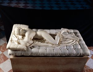 Śpiący Hermafrodyta, kopia oryginału z II w. p.n.e., z Term Dioklecjana w Rzymie (marmur) autorstwa Roman