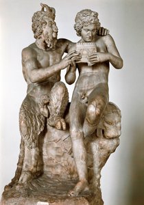 Statuetka boga Pana uczącego gry na flecie ma swoją eromene, pasterza Daphnisa I w. p.n.e. Rzymska rzeźba z marmuru według greckiego oryginału. Narodowe Muzeum Archeologiczne w Neapolu - Pan i Daphnis (lub Olimp). Rzymska kopia po hellenistycznej rzeźbie autorstwa Roman