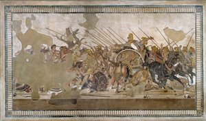 Bitwa pod Issos wygrana przez Aleksandra III Wielkiego przeciwko Dariuszowi (Dariuszowi) III Codomanowi (335 - 331 pne) - Mozaika Pompejów - autorstwa Roman