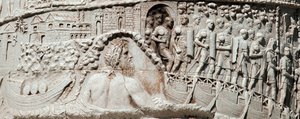 Rzymskie legiony pływają w Ankonie pod opieką Neptuna Fragment kolumny Trajana (kolumna Trajane) (Colonna Traiana) w Rzymie zbudowanej za panowania cesarza Trajana (53-117). Kolumna Trajane upamiętnia zwycięskie kampanie em autorstwa Roman