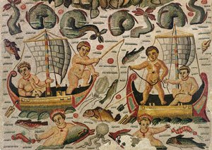 Triumf Neptuna i Amfitryty, fragment mozaiki łowiącej amorki autorstwa Roman
