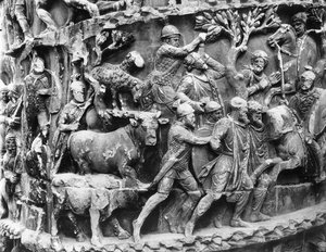 Transport jeńców niemieckich i łupów wojennych, fragment z kolumny Marka Aureliusza (kolonna Antonina) autorstwa Roman