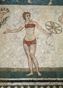 Młody Roman zaangażowany w ćwiczenia fizyczne. (Detal mozaiki, 315-350 ne) autorstwa Roman