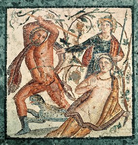 Lycurgus atakujący nimfę Ambrosia, mozaika z Herkulanum (50-79 ne)