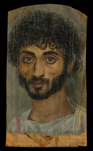 Portret brodatego mężczyzny o cienkiej twarzy, 160-180 ne (enkaustyka, drewno lipowe)